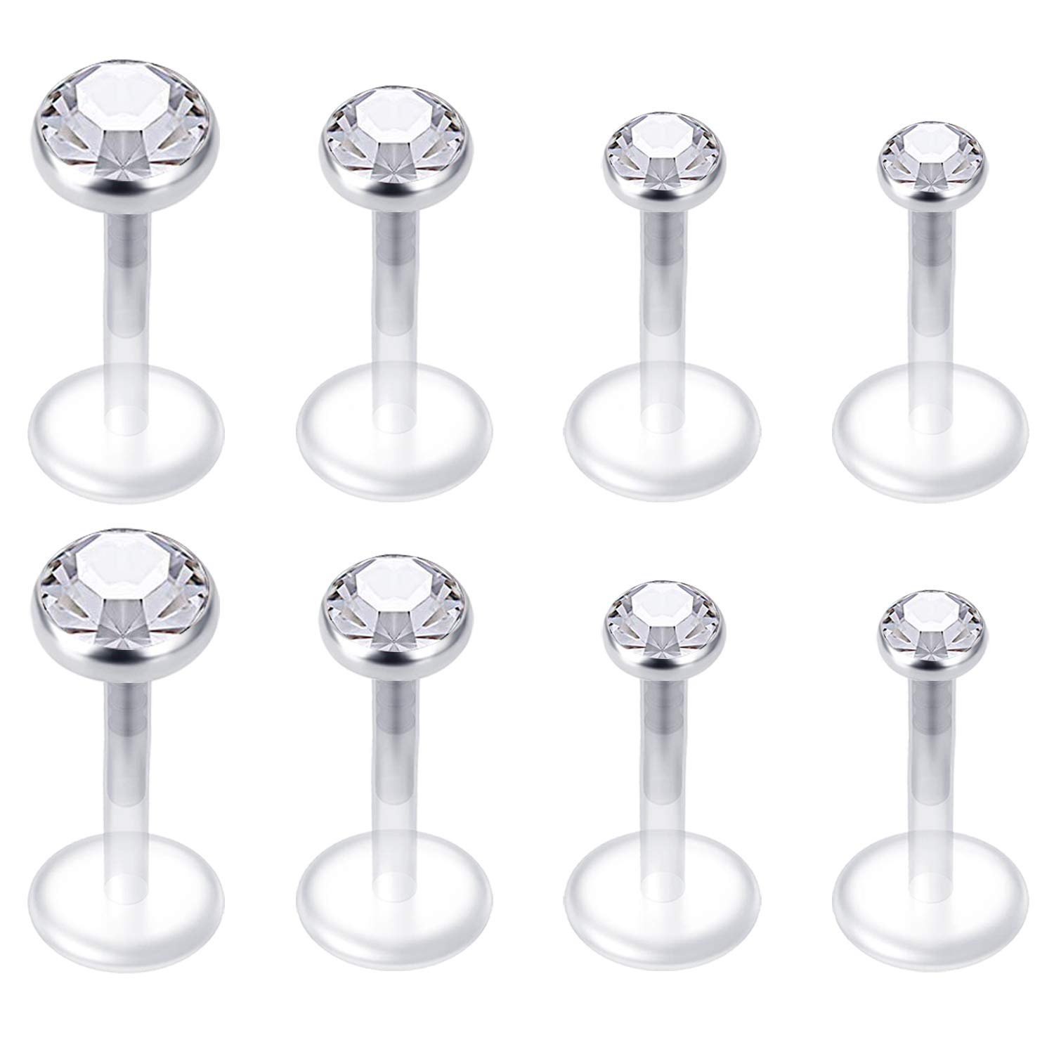 Mayhoop 8 Pcs Clear Lip Labret Studs Lip Bar Acrylic 16G 6mm with CZ Lip Monroe Cartilage Helix Tragus Piercing Retainer for Women Men