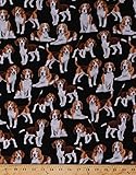Cotton Beagles Dogs Puppy Puppies Pets Animals on Black Cotton Fabric Print by the Yard (gm-c4890-beagle)