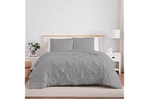 Kotton Culture Duvet Cover California King 3 Piece Pintuck 1000 Thread Count 100% Egyptian Cotton Breathable All Season with Zipper & Corner Ties Soft Comforter Cover (Cal King/King - Silver)