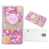 Evtech(tm) Butterfly Flowers Rhinestone Bling Crystal Glitter Book Style Folio PU Leather Wallet Case with Handbag Phone Holder & Card Slots for Samsung Galaxy Note 4