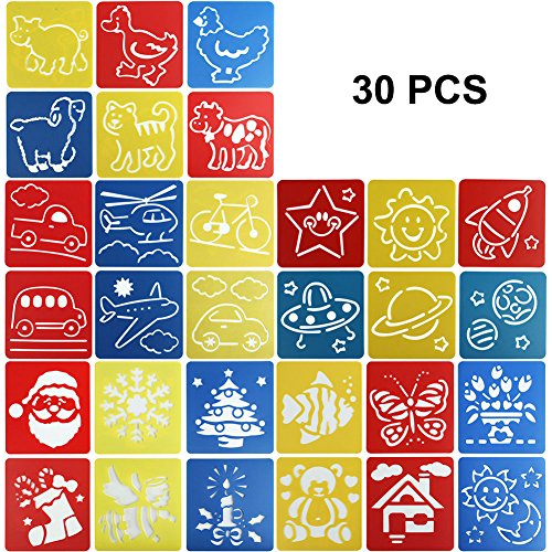 ScivoKaval 30 Pcs Painting Stencil Plastic Drawing Spraying Templates for Kids Crafts Washable Template Cute Patterns for School Projects Assorted Colors - Thumbnail 6