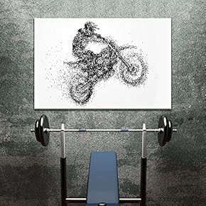 Canvas Wall Art Sports Theme - Abstract Shape a Man Riding Moto Bicycle Formed Dots - Giclee Print Gallery Wrap Modern Home Art Ready to Hang - 12x18 inches