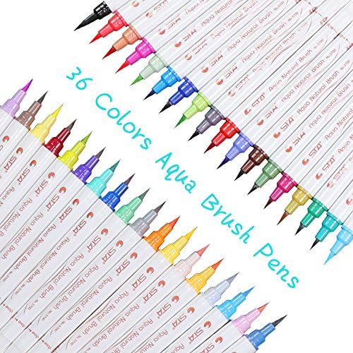 Watercolor Brush Pens, 36 Colors Aqua Brush Pens Re-fillable Water Ink Pen Set, Soft Brush Tip for Adults&amp;Kids Coloring Book Manga, Comic, Calligraphy, illustrations