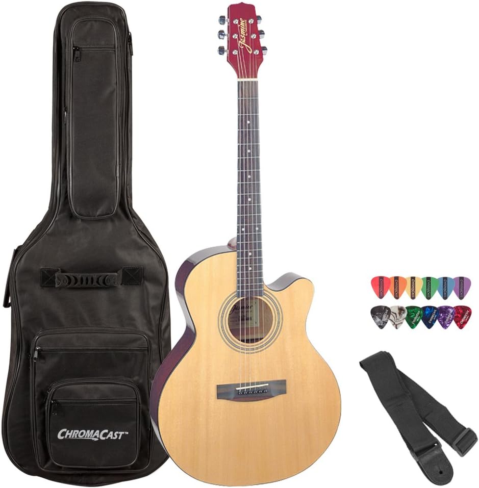 Jasmine by Takamine S34C Acoustic Guitar Start-Up Pack with Guitar Strap, Picks and Gig-bag