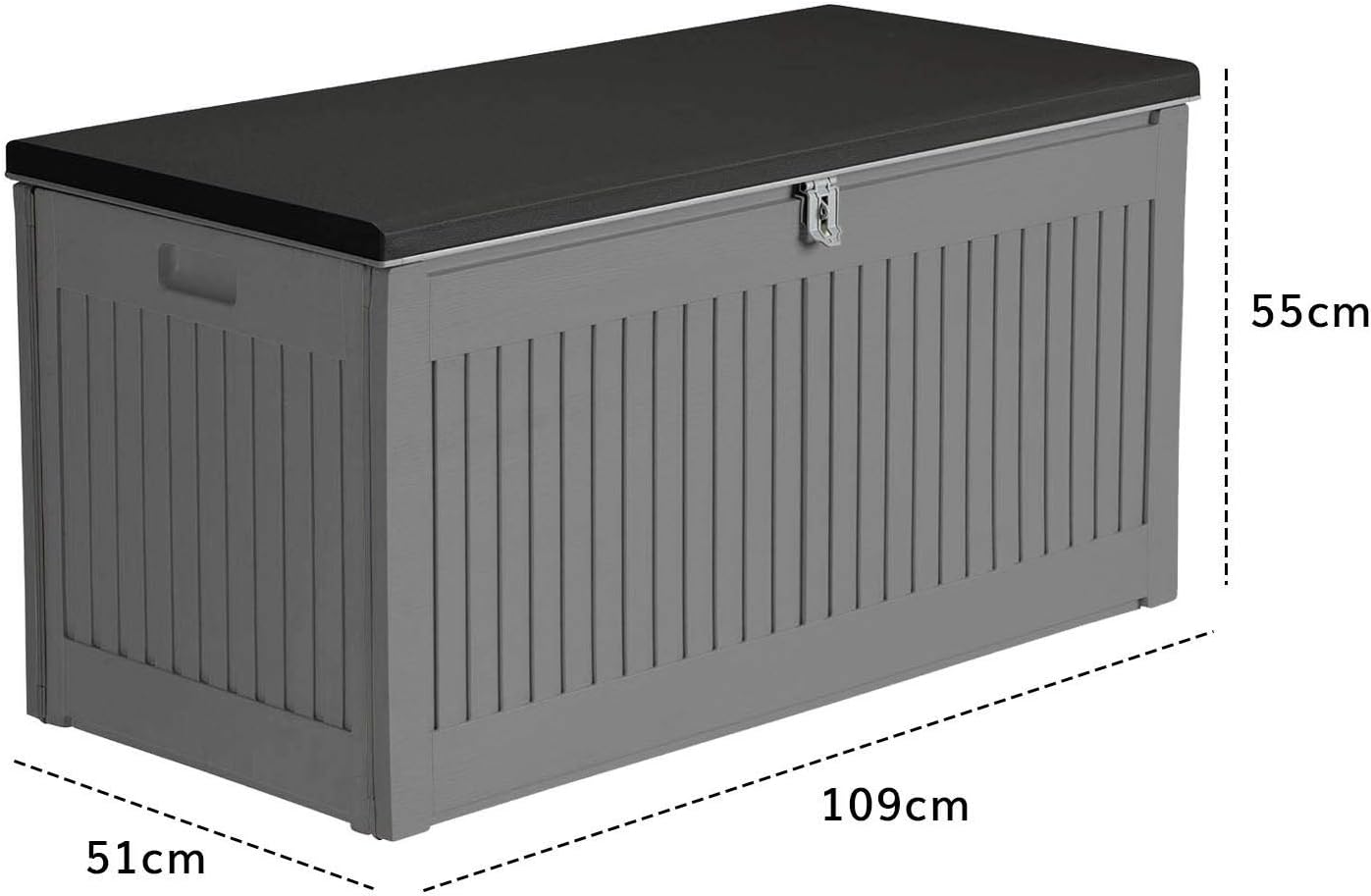 Outdoor Plastic Garden Storage Deck Box 270L, Light Grey, Small - Image 3