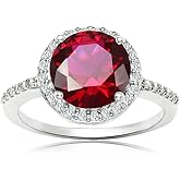 Ice Gems Sterling Silver Simulated Ruby and Cubic Zirconia Round Halo Ring
