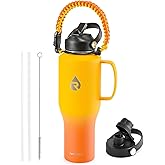 RAYMYLO Insulated Water Bottle 40oz (Cold for 48 Hrs), Stainless Steel Water Bottle with Handle & Straw Lid & Paracord Handle, Triple Wall Vacuum Leakproof Travel Flask, Fit in Any Car Cup Holder