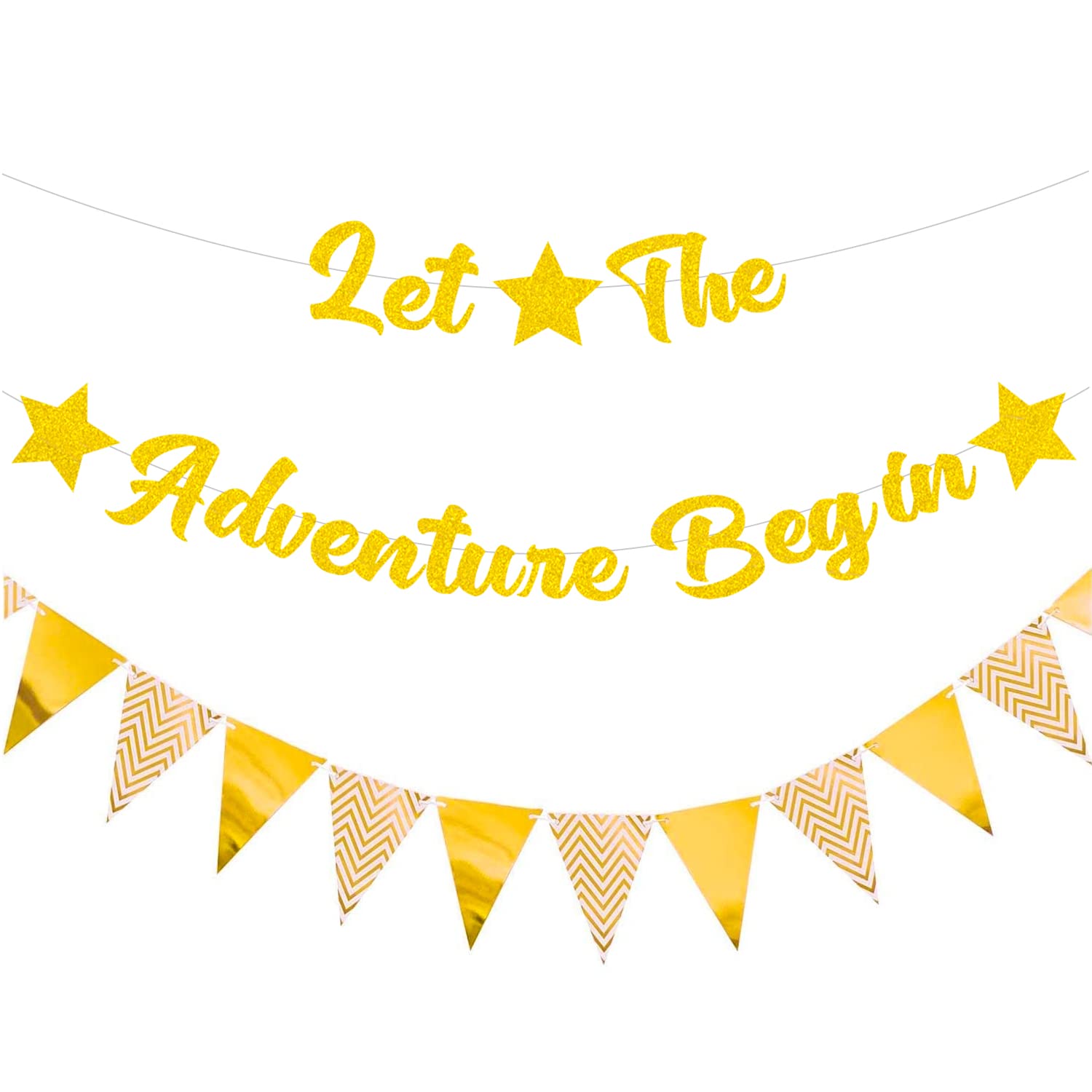 Elicola Let The Adventure Begin Banner Graduation Banner Graduation/Grad Party Decorations/Retirement Party Bon Voyage Party, High School Graduation Decoration (Gold)