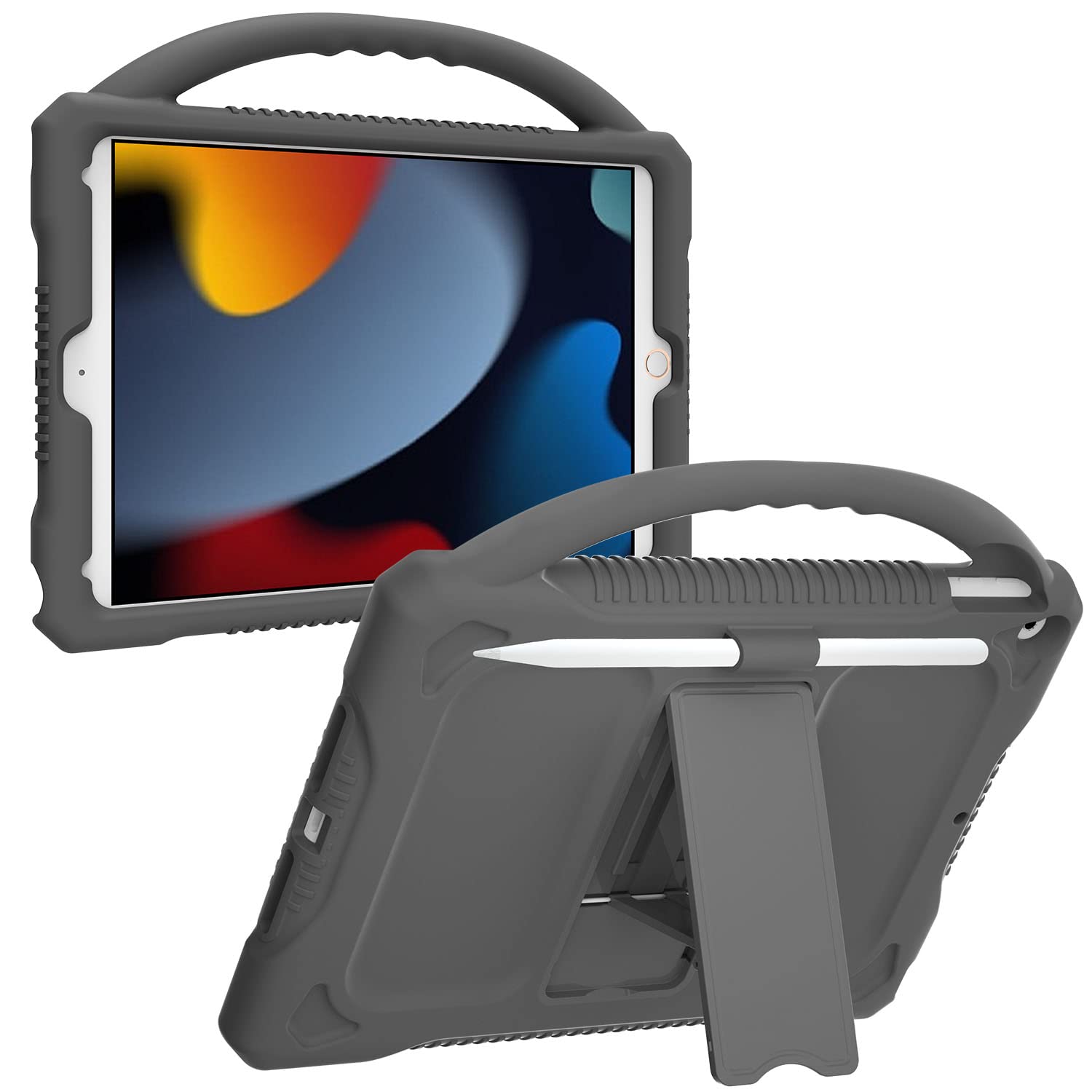 JOGUIIA Kids Case for iPad 10.2,Premium Silicone Shockproof Kids Cover for iPad 10.2inch 2021/2020/2019,Built-in Stand Handle for Apple iPad 9th 8th 7th Generation(Grey)