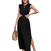 CUPSHE Women’s Summer Maxi Dresses Sleeveless Cutout Side Slit Long Casual Dress with Padded Shoulders