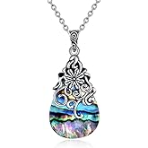 POPLYKE Sterling Silver Moonstone/Abalone Shell/Turquoise Filigree Teardrop Necklace Jewelry for Women