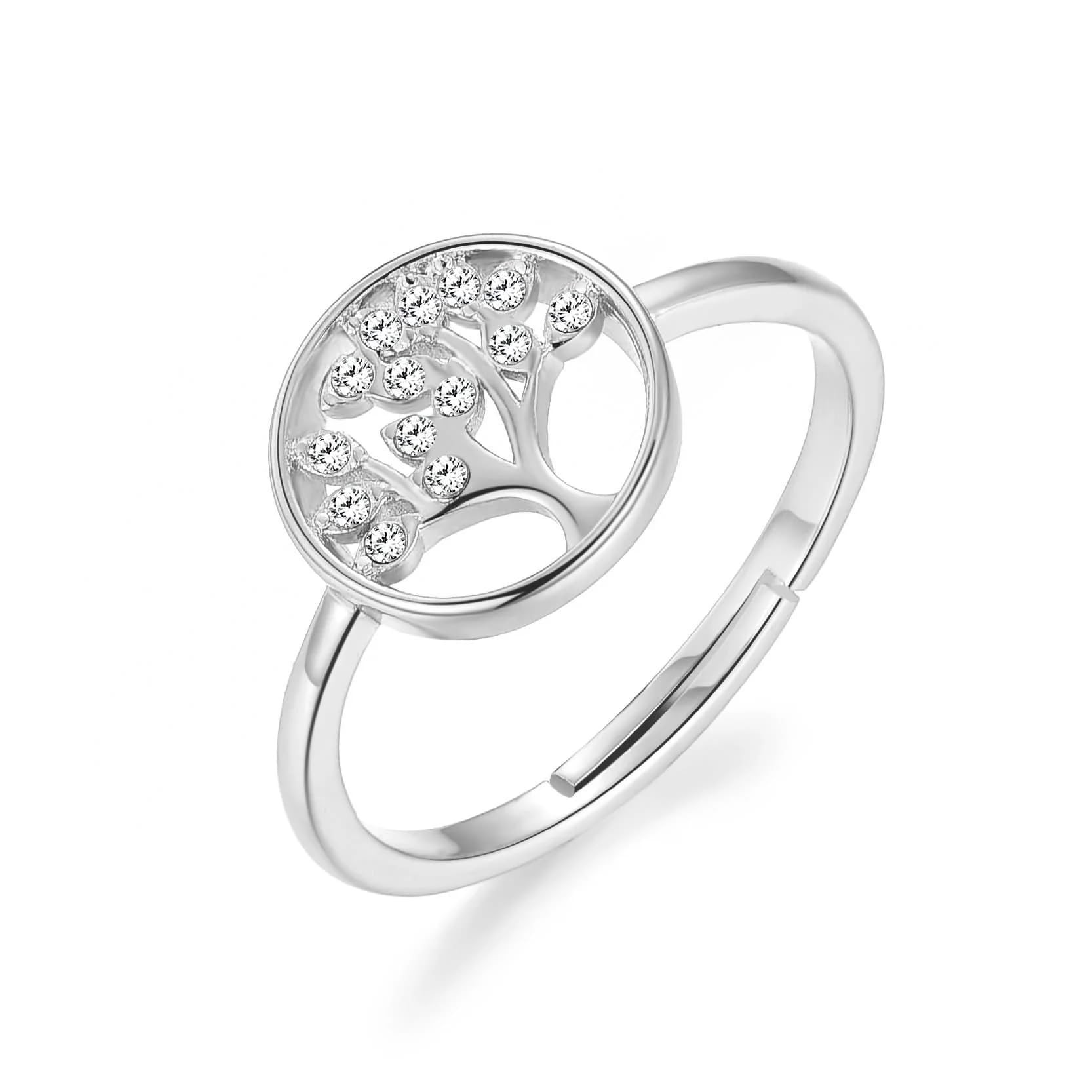Philip Jones Silver Plated Adjustable Tree of Life Ring Created with Zircondia® Crystals
