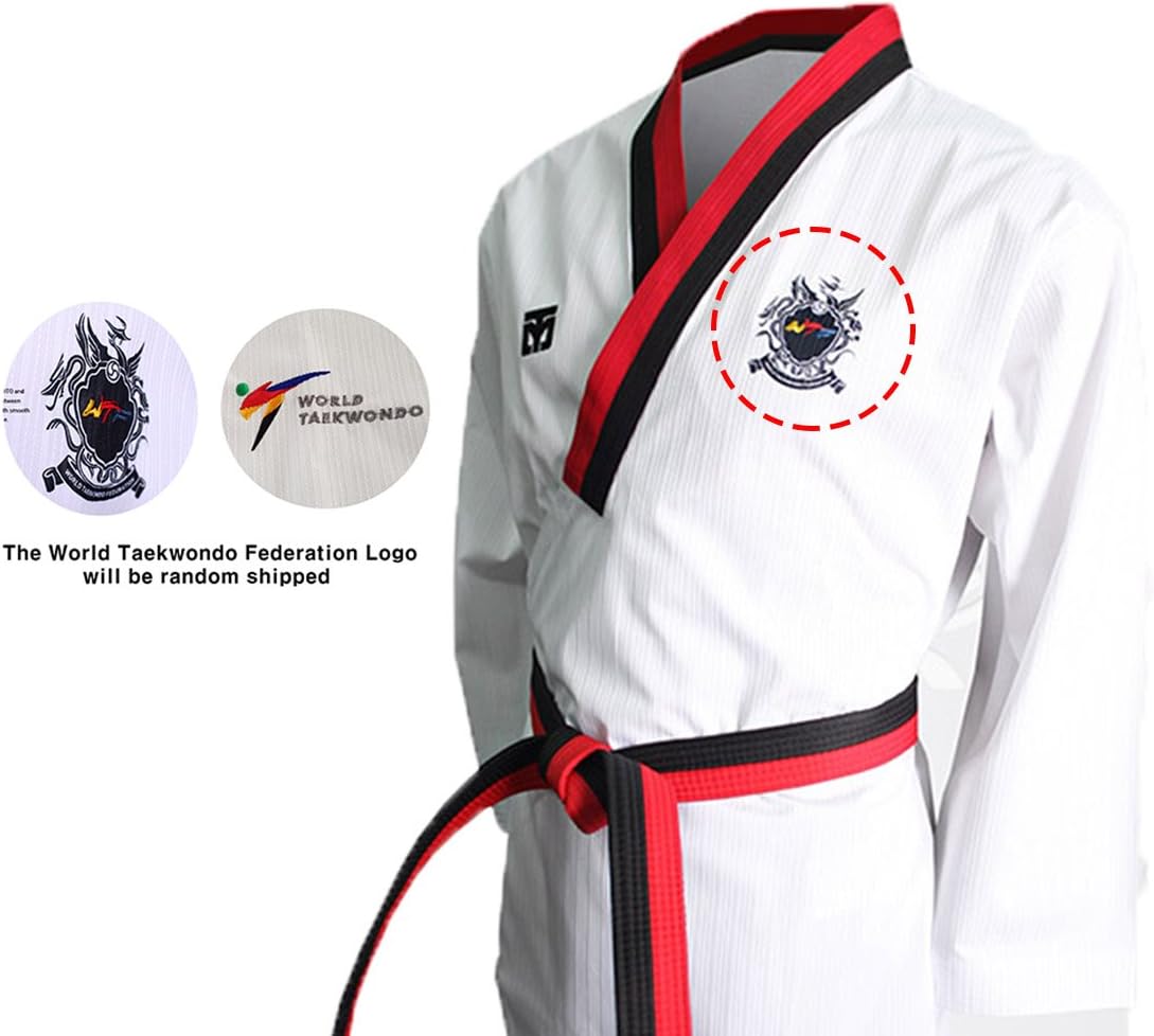 Mooto Korea Taekwondo Poomsae Uniform Poom Dobok for Male(Blue Pants) MMA Martial Arts Karate Hapkido Team Gym School Academy WTF or WT Logo