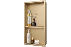 MERRANOX Shower Niche, Stainless Steel, Recessed Niche Shower for Bathroom Storage, No Tiling Required (12''×24''（15 x 8）, Champagne Gold)