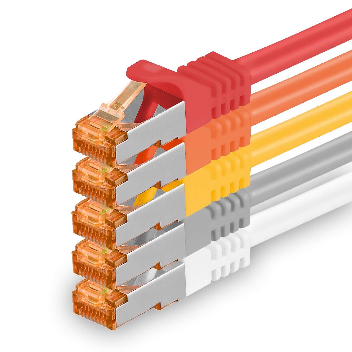 1aTTack.de 1.5 m - Cat.7 Network Cable 5 Colours 01-5 Pieces Gigabit Ethernet LAN Cable 10000 Mbit S Patch Cable Cat7 Cable S FTP PIMF Shielding LSZH Cat.7 Raw Cable RJ45 Connector Cat 6a - 5 x 1.5 m