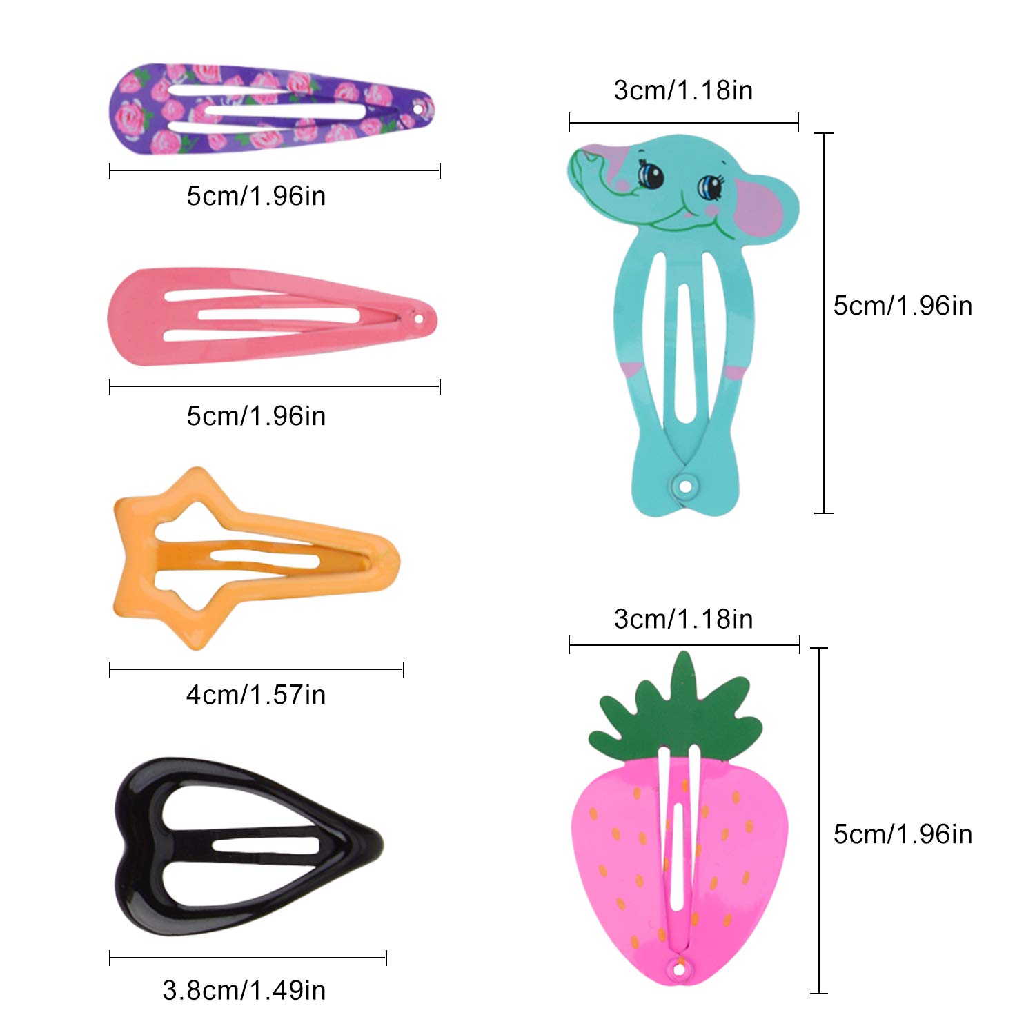 Lovely Hair Clips, Fascigirl 90PCS Animal Pattern Print Candy Color Heart Shape Star Shape Metal Snap No-slip Hair Barrettes Clips for Girls Toddlers Kids Women