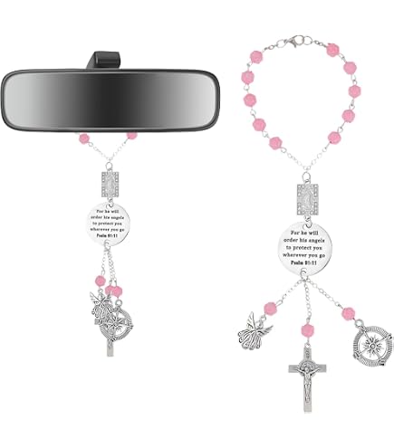 Pendentif Croix Chrétienne Pour Rétroviseur – Avec Verset Biblique (Psaume 91:11), Alliage Zinc Et Résine