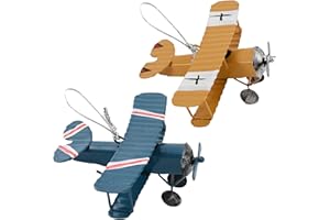Hagao Mini Retro Fighter, Ironwork Airplane Boxed Ferruginous Toy Model for Hanging Wall Decorations, Holiday, Party, DIY Room Decor Home Models Blue Yellow 2pcs