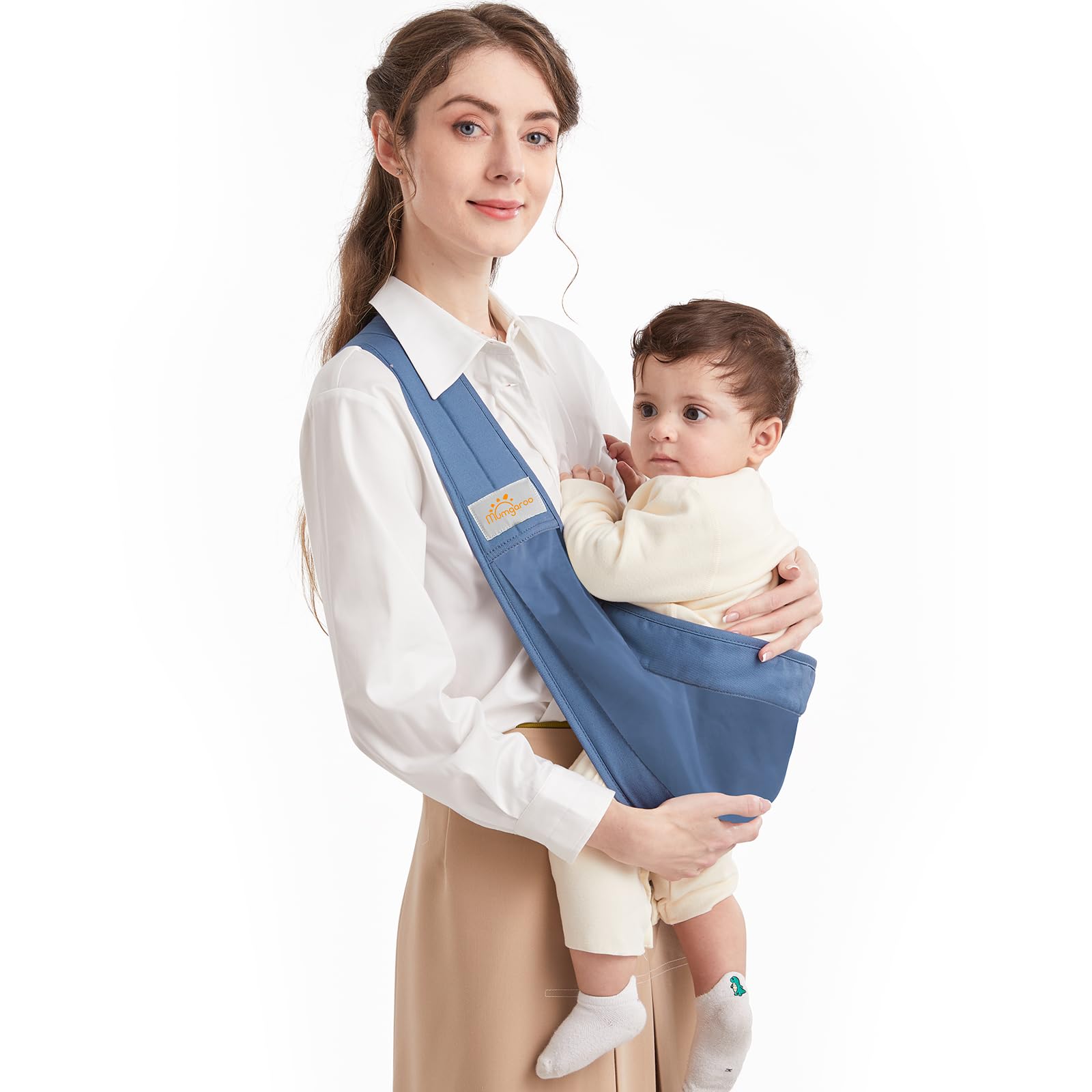 Mumgaroo Baby Sling, Adjustable Baby Carrier Sling, Breathable Toddler Carrier Sling with Thick Shoulder Straps for Newborn, Infant, Toddler, 0-36 Months (Blue)