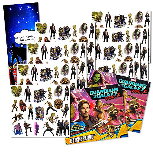 Marvel Guardians of the Galaxy Stickers Party Favors ~ Set of 2 Sticker Packs Bundle ~ 12 Sheets Over 240 Stickers plus Bonus Superhero Door Hanger