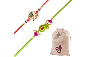 HATHKAAM Set of 2 Rakhi for Brother | Designer Rakhi Bracelet Handmade Rakhi | Rakhi for Brother made with Fine Threads Coloured Beads for Indian Festival Raksha Bandhan
