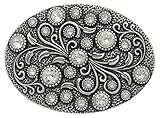 Antique Silver Oval Engraved Crystal Rhinestone Belt Buckle