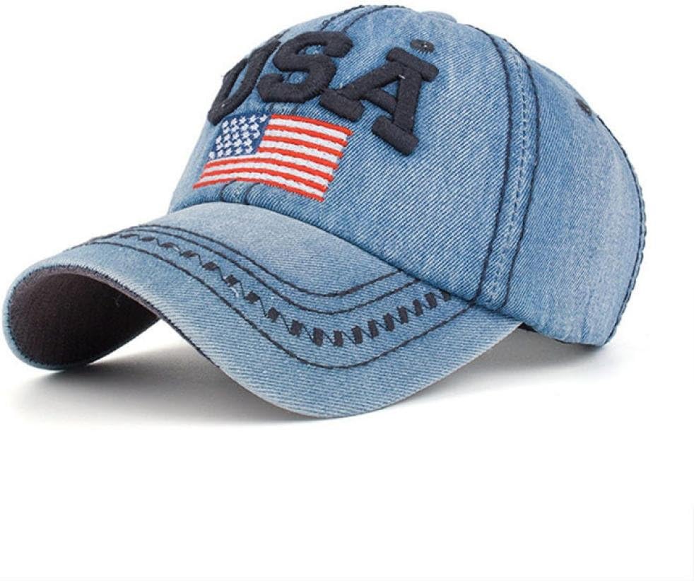 DWD Women Men USA Denim Rhinestone Baseball Cap Snapback Hip Hop Flat Hat