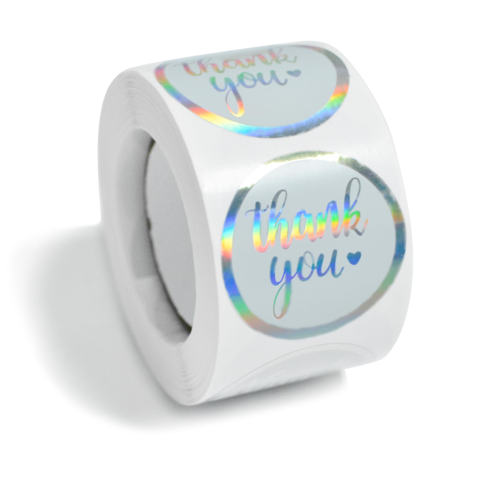 URROMA 500 Pcs White Laser Thank You Stickers, Silver Foil Stickers for Small Business, Round Thank You Envelope Order Seals Labels Stickers for Small Business Gift Packages