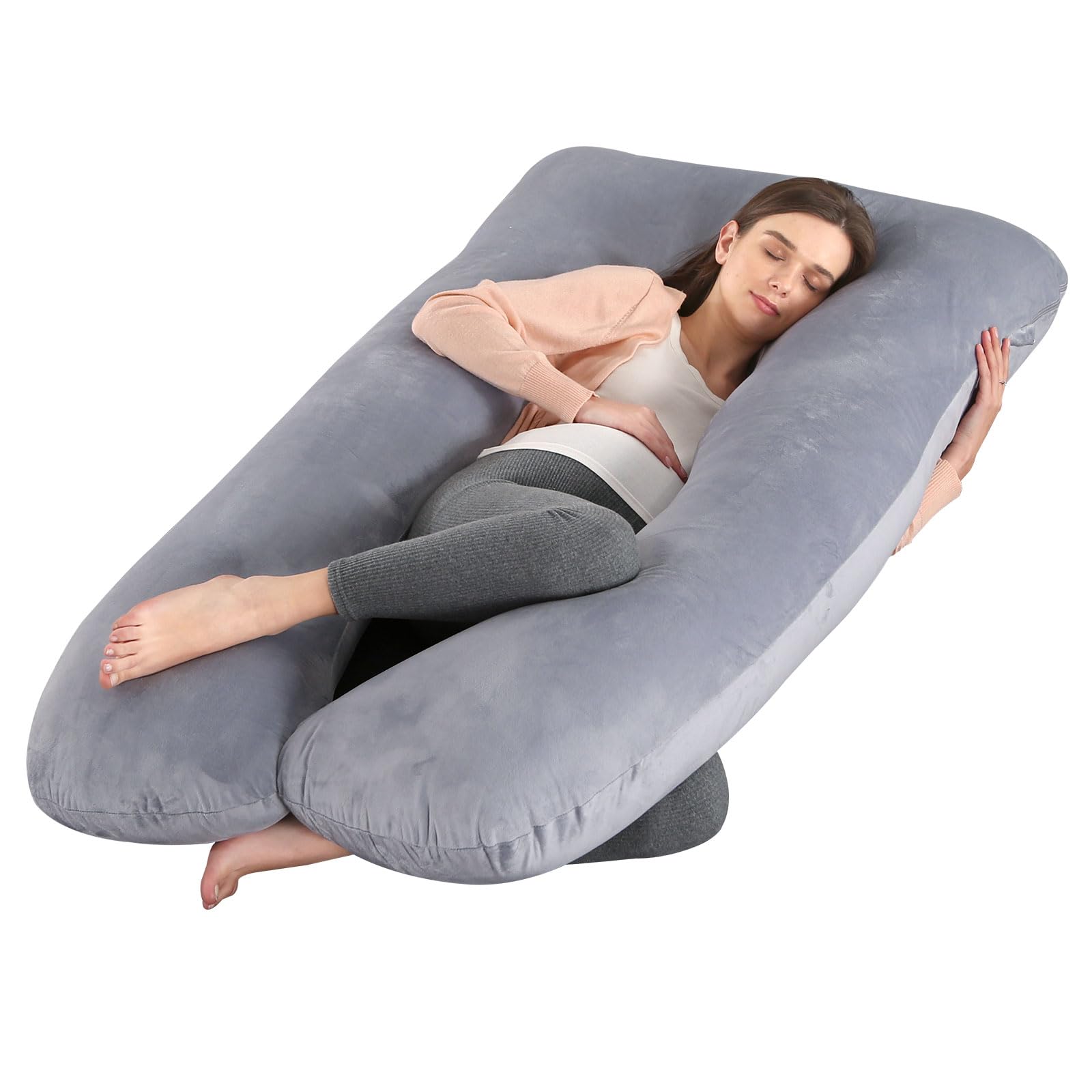 SHANNA Pregnancy Pillow for Sleeping, U Shaped Full Body Pillow Pregnancy Pillows, Maternity Pillow Support for Back, Hips, Legs for Pregnant Women, With Washable Cover (Velvet Grey)