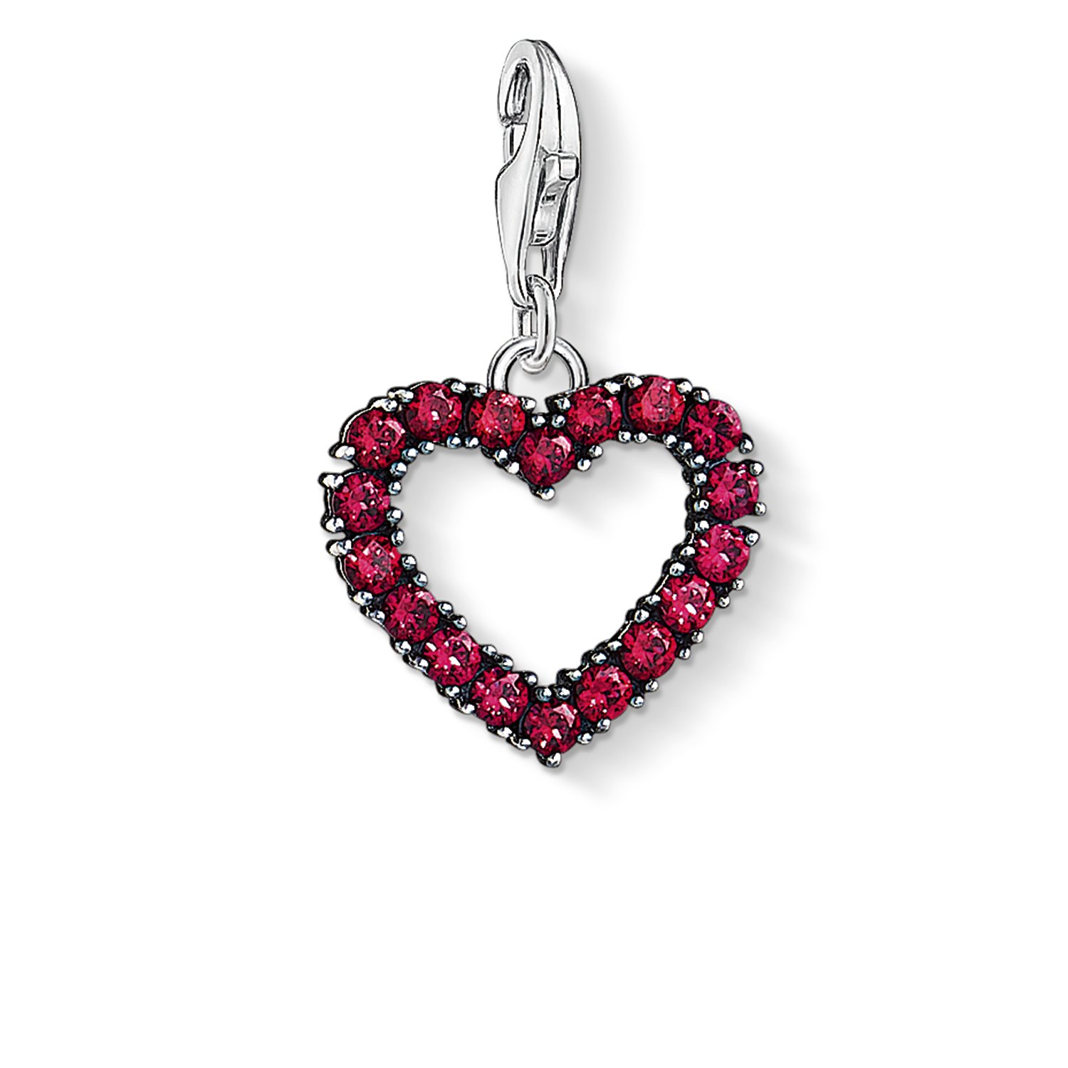 Thomas Sabo Women Charm Pendant Heart Pink Stones Charm Club 925 Sterling Silver 1476-639-10
