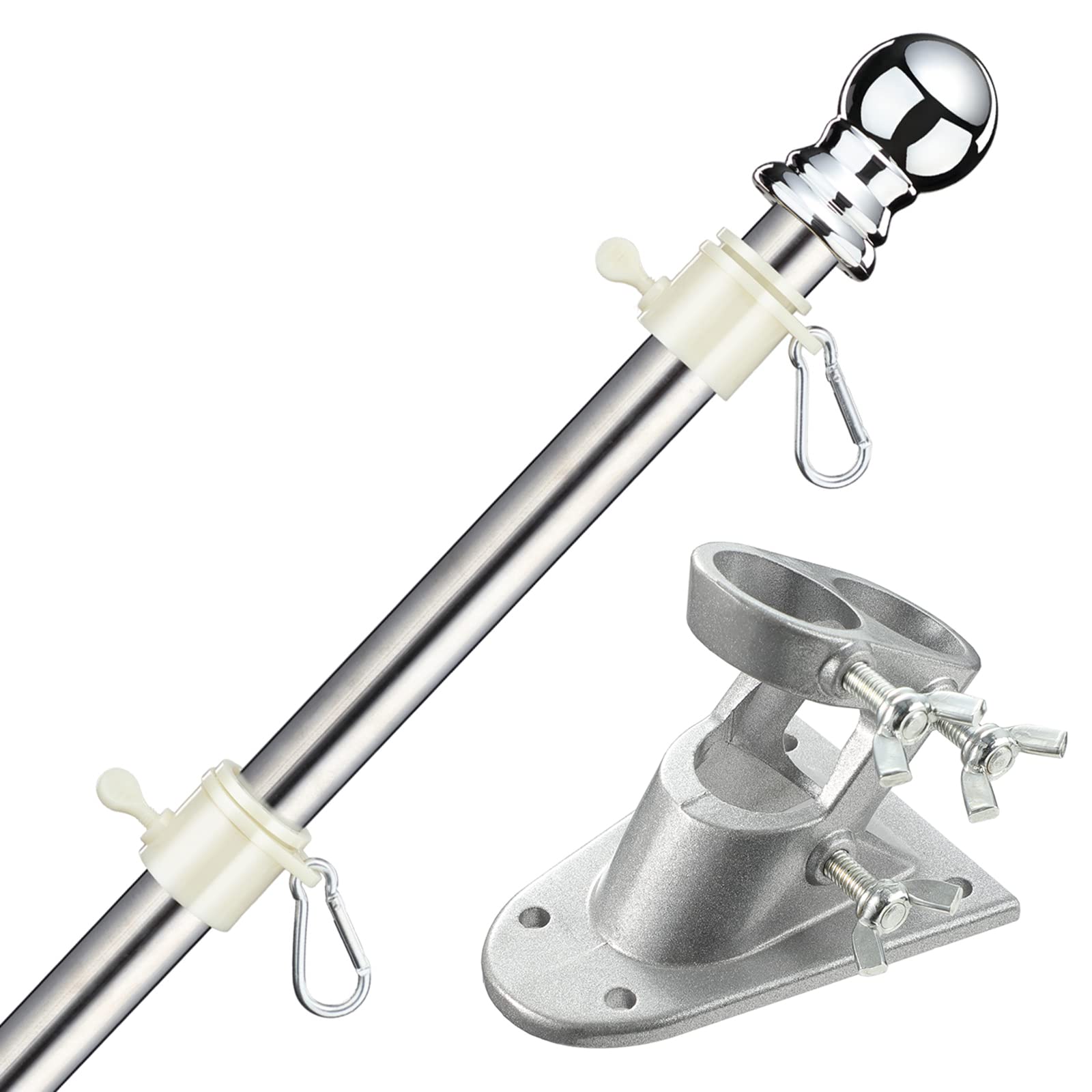 5.9 FT Flag Pole Kit with Bracket for Outdoor Garden Wall Mounted Stainless Steel Flagpole with Rotating Rings