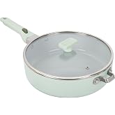 GoodCook Ceramic Deep Saute Pan Skillet with Removable Handle &amp; Lid, Induction Compatible, Nonstick and Oven Safe, 4-Quart, Sage Green