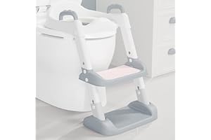 NAPEI Potty Training Toilet Seat with Step Stool Ladder,Potty Training Toilet for Boys Girls-Comfortable Safe Toddler Toilet Seat Potty Chair with Anti-Slip Pads Ladder,Splash Guard and Safety Handles