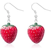 Red Strawberry Earrings for Women Cute Dangle Fruit Drop Earring Simulated 3D Acrylic Strawberry Jewelry Accessories Themed Items Stuff Dress Woman