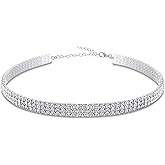 EFTOM Rhinestone Choker Necklaces Silver Sparkly Diamond Choker Crystal Necklace for Women