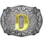HUABOLA CALYN Western Belt Buckle Initial Letters ABCDEFG to Y-Cowboy Rodeo Silver Large Belt Buckle for Men Women