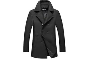chouyatou Men's Classic Notched Collar Double Breasted Wool Blend Pea Coat
