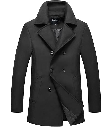 chouyatou Men's Stand Collar Wool-Blend Classic Pea Coat with