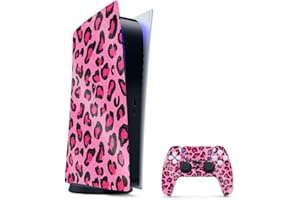 MIGHTY SKINS MightySkins Glossy Glitter Gaming Skin for PS5 / PlayStation 5 Digital Edition Bundle - Pink Leopard | Durable High-Gloss Glitter Finish | Easy to Apply and Change Styles | Made in The USA