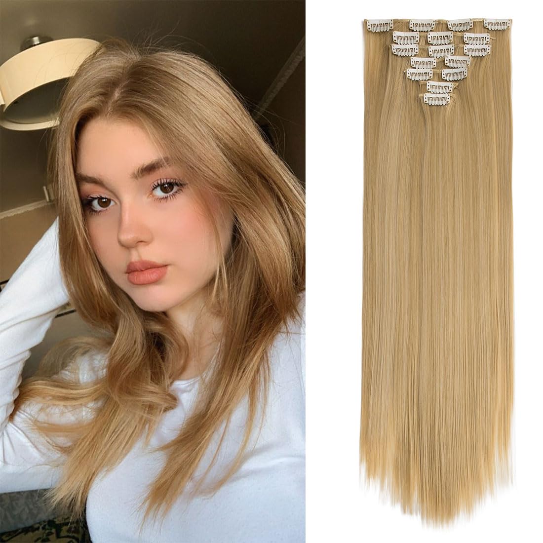 Swy Hair Clip in Hair Extensions Body Wave 22 inches 7Pcs 150g Straight Hair Synthetic Hair Extensions (S-Golden Blonde, Straight) โ image 1