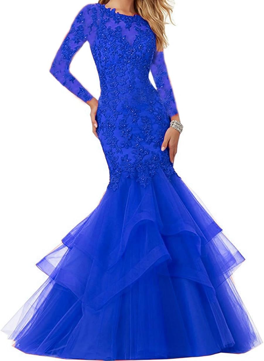 Ellenhouse Women's Long Sleeve Mermaid Applique Prom Party Evening Dresses El339
