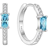 Inpasne Huggie Hoop Earrings for Women 925 Sterling Silver Baguette Hoop Earrings Birthstone Jewelry Gifts for Her