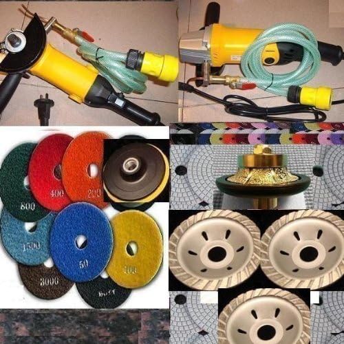 Wet Polisher+ Diamond Polishing 12 Pads+ 3/8 Inch Bullnose Router Bit + 3 Cup Wheel