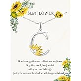 MURNA KARE Sunflower Gifts for Women - Silver Sunflower Initial Necklace, Letter Initial Pendant Chain | Inspirational Jewelry Gifts