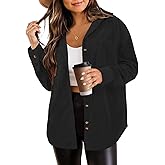 SEMARO Womens Casual Long Sleeve Button Down Shirts Corduroy Oversized Boyfriend Blouse V Neck Loose Jacket Tops