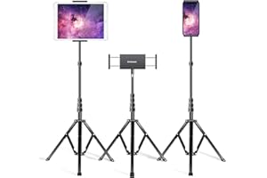 elitehood Aluminum iPad Stand Floor, Tripod Holder - 65'' Adjustable iPad Pro 12.9 Stand, iPad Holder Stand for iPad Pro 12.9, 11 inch, iPad Air, Mini 2 3 4 and 4.7-13" Tablets and Phones– Black