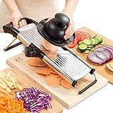 Mandoline Slicer - Vegetable, Potato, Tomato & Onion Cutter Mandolin - Best Kitchen Accessories for Fruits & Vegetables - Stay Safe with New Hand Holder - Easily Adjustable