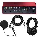 Focusrite Scarlett 2i2 4th Gen USB Interface with Software Suite, Bundle with H&amp;A Pop Filter, Headphones, XLR M to F Cable 10'