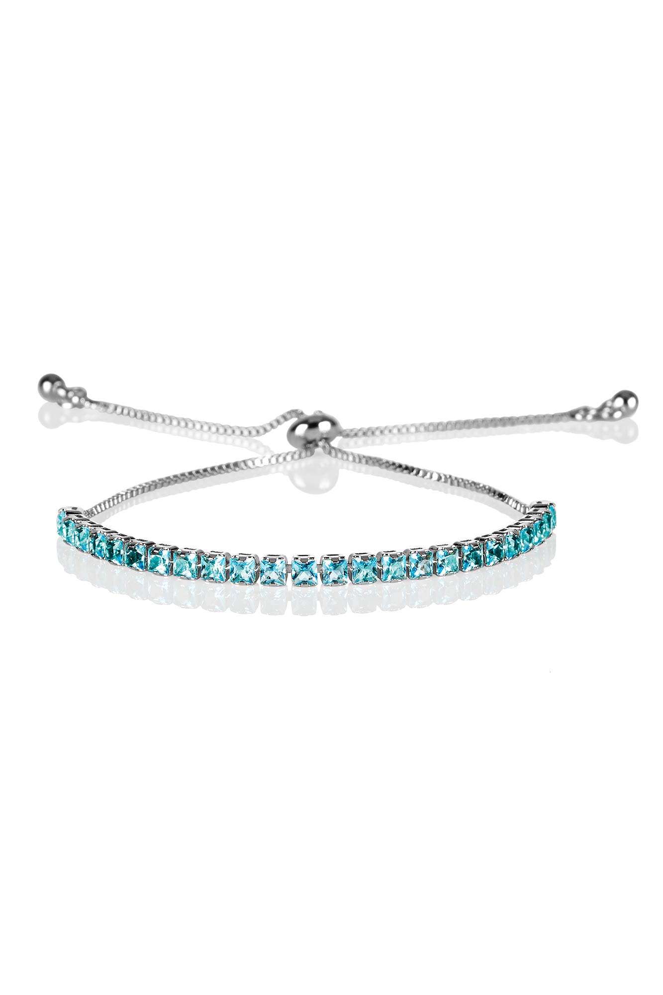 ZAVANA Adjustable Bracelets for Womens. Silver Bracelet for Women with Sky Blue Stones. Delicate Light Blue Bracelets for Women with Adjustable Bead Fastening.