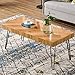 P PURLOVE Modern Wood Coffee Table, Easy Assembly Coffee Table for Living Room w/Chevron Pattern & Metal Hairpin Legs, Glossy Finished Rectangular Side Table